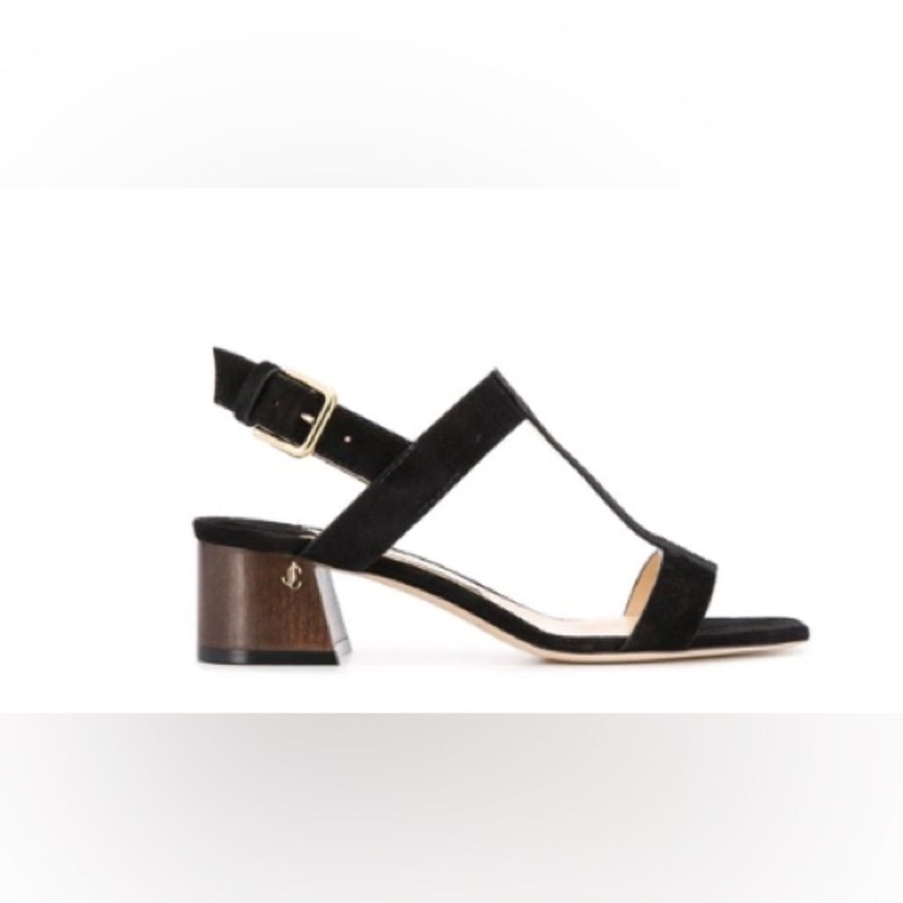 Jimmy Choo Black Jin 45 Suede Square Toe Sandals, Size 8 US (38 EU)